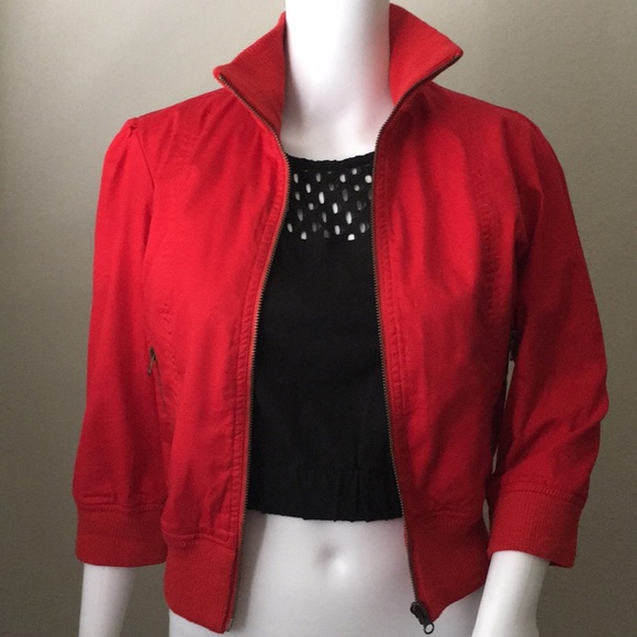 cropped red bomber jacket